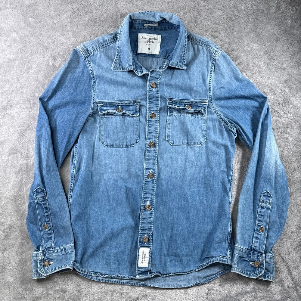 Abercrombie & Fitch Denim Shirt Men M Muscle Fit Long Sleeve Button Up Vintage